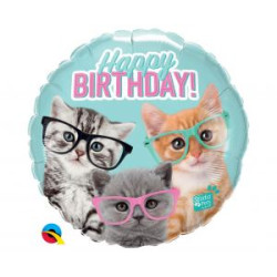 Balon foliowy 18 cali QL Birthday Kittens with Eye