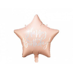 Balon foliowy Happy Birthday, 40cm, jasny pudrowy