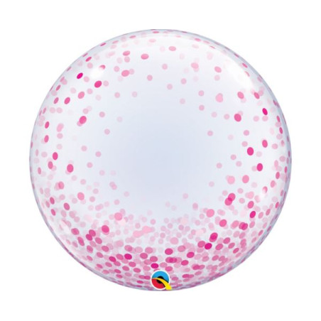 Balon foliowy 24" QL Deco Bubble, różowe grochy