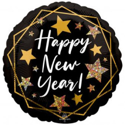 Balon foliowy Happy New Year czarno-złoty