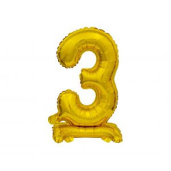 Balon foliowy B&C Cyfra stojąca 3, złota, 38 cm