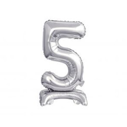 Balon foliowy B&C Cyfra stojąca 5, srebrna, 38 cm