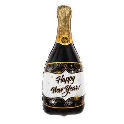 Balon foliowy Szampan Happy New Year Czarny 100cm