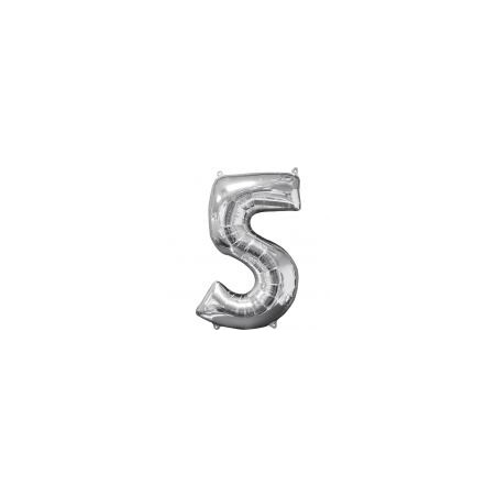 Balon foliowy cyfra "5" - srebro 45x 66 cm
