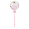 Balon transparentny na patyczku z konfetti różowym