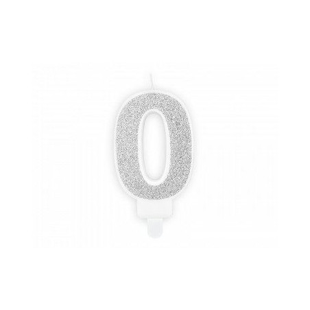 Świeczka urodzinowa Cyferka 0, srebrny, 7cm