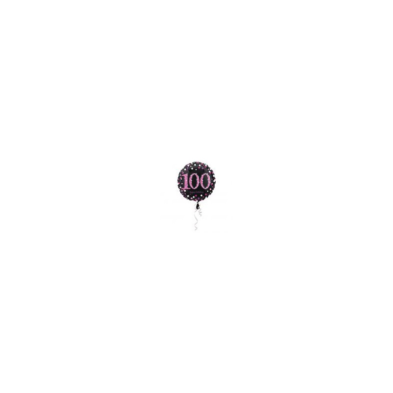 Balon, foliowy "100" Uroczysto - różowy 43 cm