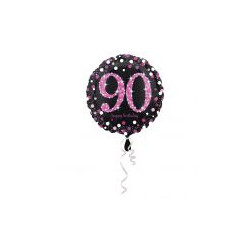 Balon, foliowy "90" Uroczysto - różowy 43 cm