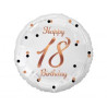 Balon foliowy Happy 18 Birthday, biały, nadruk róż