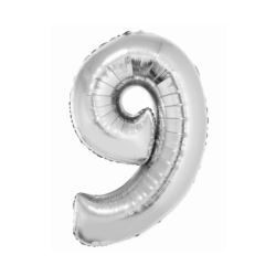 Balon foliowy Smart, Cyfra 9, srebrna, 76 cm