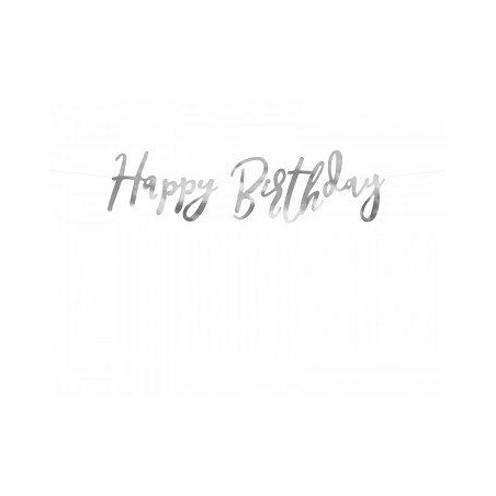 Baner Happy Birthday, srebrny, 16,5x62cm