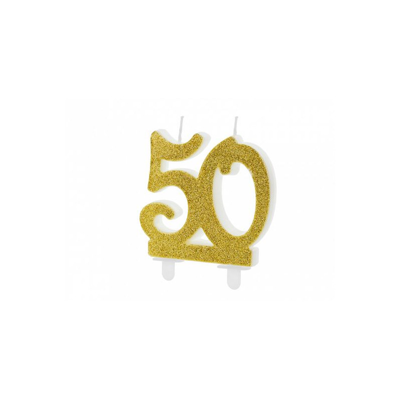 Świeczka urodzinowa liczba 50, złoty 7.5cm