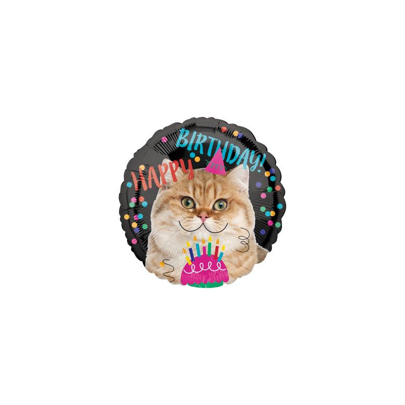 Standard "Happy Birthday Cat" Balon foliowy