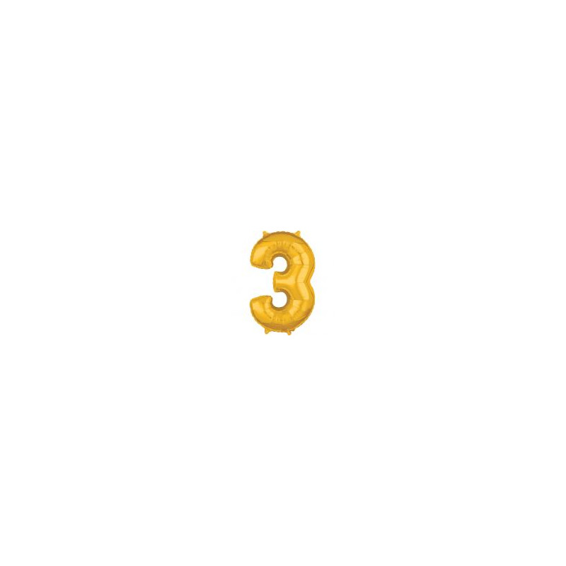 Balon foliowy cyfra "3" złoto 43x66 cm.