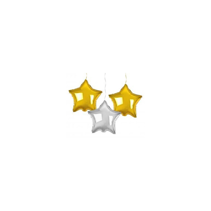 Balony foliowe B&C Gwiazdy złote i srebrne 19", 3