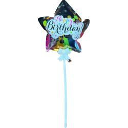 Balon gwiazdka Happy Birthday 10 cm na patyczku