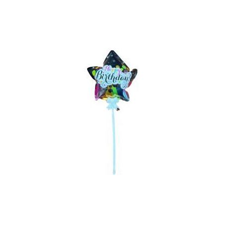 Balon gwiazdka Happy Birthday 10 cm na patyczku