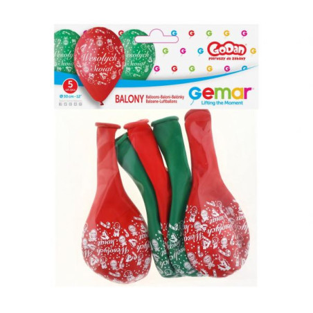 Balony Premium "Wesołych Świąt", czerwone i zielon