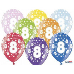 Balony 30 cm, 8th Birthday, Metalic Mix, 6 szt.