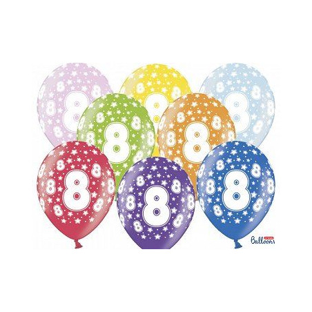 Balony 30 cm, 8th Birthday, Metalic Mix, 6 szt.