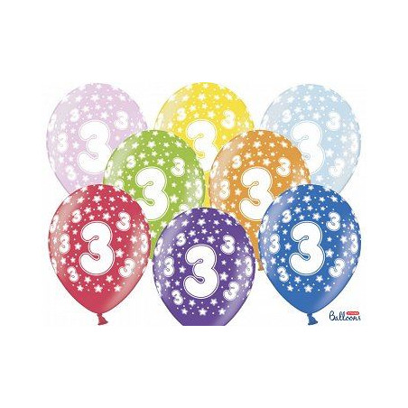 Balony 30 cm, 3rd Birthday, Metalic Mix, 6 szt.