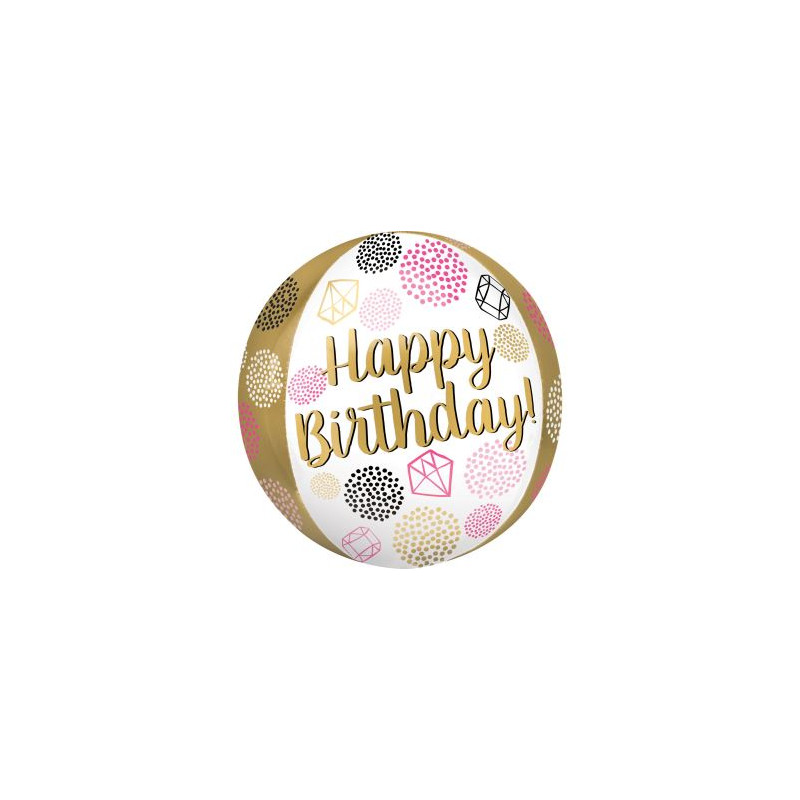 Balon foliowy Orbz Happy Birthday diamenty 38cmx40