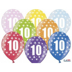 Balony 30 cm, 10th Birthday, Metalic Mix, 6 szt.