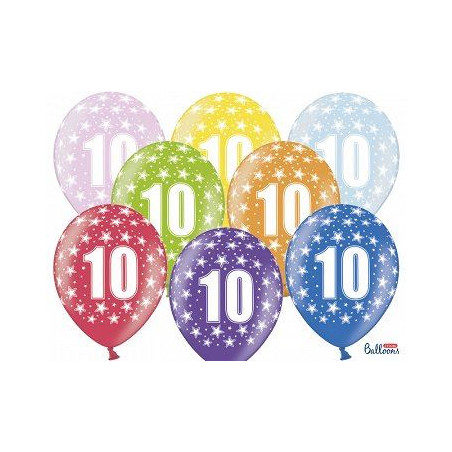 Balony 30 cm, 10th Birthday, Metalic Mix, 6 szt.