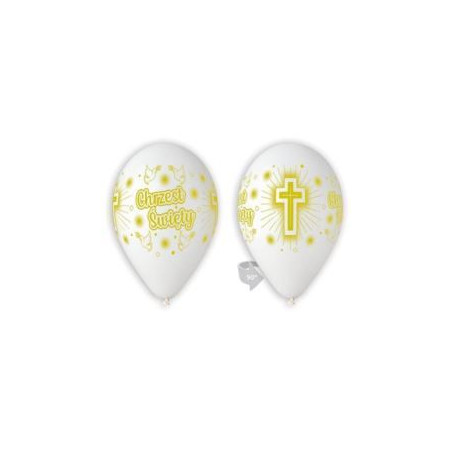 Balony Premium Chrzest, 12 " - biały, 5 szt.