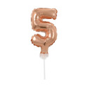 Balon foliowy 13 cm na patyczku "Cyfra 5", różowo-