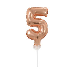 Balon foliowy 13 cm na patyczku "Cyfra 5", różowo-