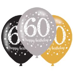 Balony lateksowych 60 Lat Sparkling Birthday 6szt