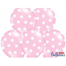 Balony 30 cm, Kropki,Pastel Baby Pink, 6 szt