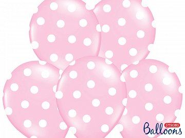 Balony 30 cm, Kropki,Pastel Baby Pink, 6 szt