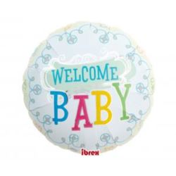 Balon Ibrex Hel, okrągły 14", Welcome Baby, packed