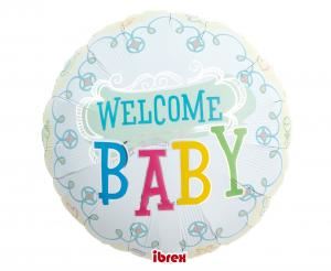 Balon Ibrex Hel, okrągły 14", Welcome Baby, packed