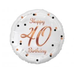 Balon foliowy B&C Happy 40 Birthday, biały