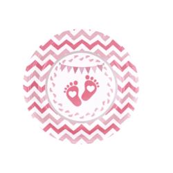 Papierowy talerz różowy Baby shower stópki 7cali 6