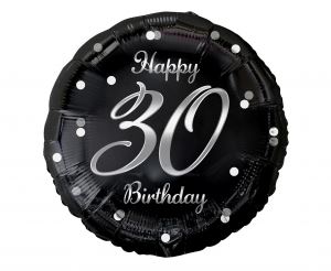 Balon foliowy B&C Happy 30 Birthday, czarny, nadru