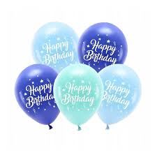 Balony Eco 26 cm, Happy Birthday, niebieski