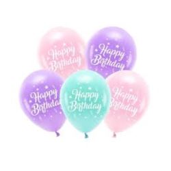 Balony Eco 26 cm, Happy Birthday, różowy