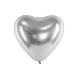 Balony Glossy 30cm, Serca, srebrny 10 sztuk