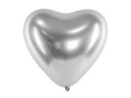 Balony Glossy 30cm, Serca, srebrny 10 sztuk