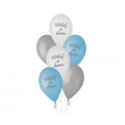 Balony Premium Witaj w domu, niebieskie, 12"/ 6 sz