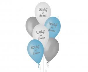 Balony Premium Witaj w domu, niebieskie, 12"/ 6 sz