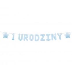 Girlanda papierowa "1 URODZINY", niebieska, 1,5 m