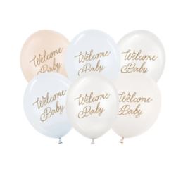 Balony 30 cm, Welcome Baby, mix niebieski