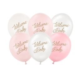 Balony 30 cm, Welcome Baby, mix różowy