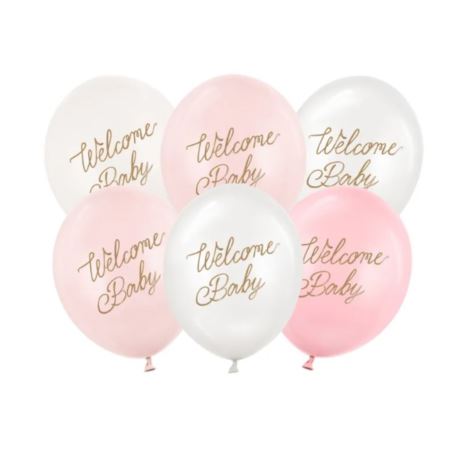 Balony 30 cm, Welcome Baby, mix różowy