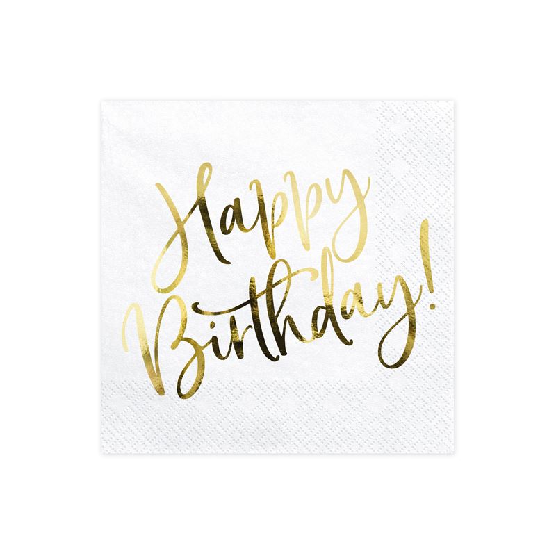 Serwetki Happy Birthday, biały, 33x33cm Serwetki Happy Birthday, biały, 33x33cm